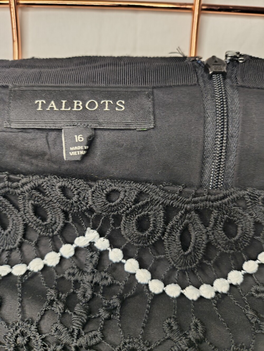 Talbots Black Lace Midi Skirt with White Beaded Chevron Accents - Picture 4 of 5